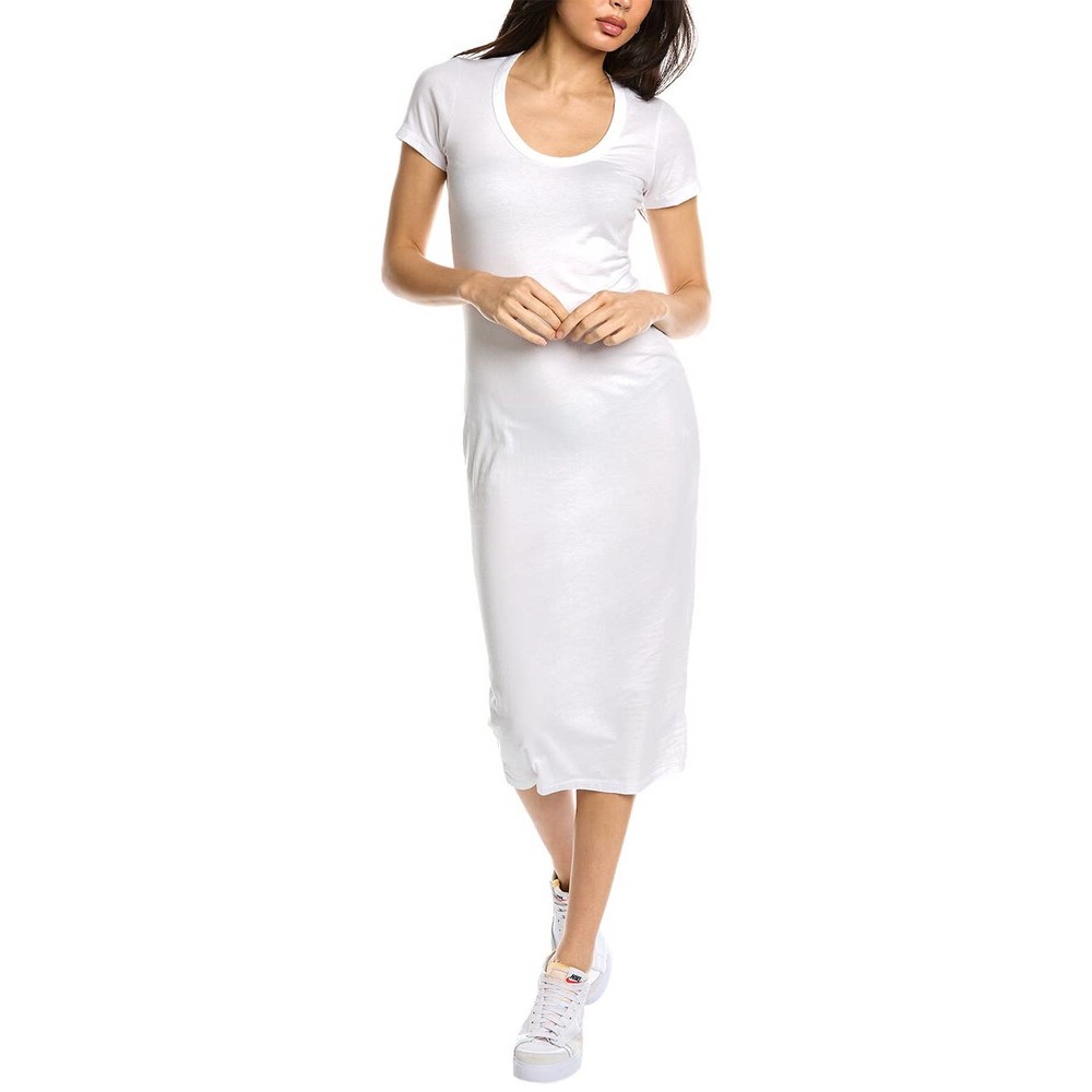 James Perse Women's Cotton Spandex Stretch Scoop Neck Midi Tee T-Shirt Dress